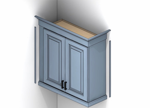 A GRAPHIC OF A KITCHEN CABINET WITH SCRIBE Moulding on the side