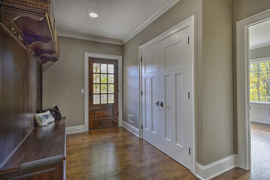 We design and install mudroom storage solutions - here is a picture of one mudroom treatment